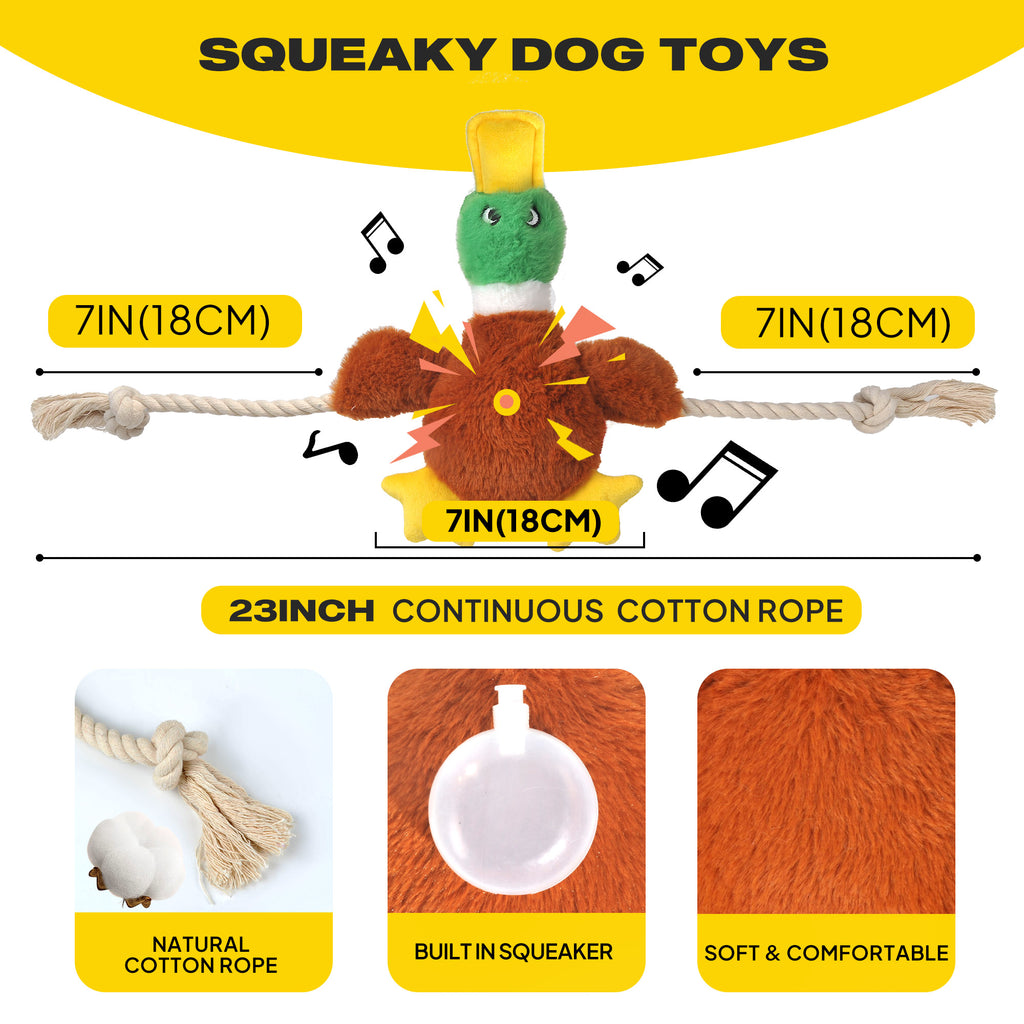 FIDA Plush Squeaky Duck Dog Rope Toy