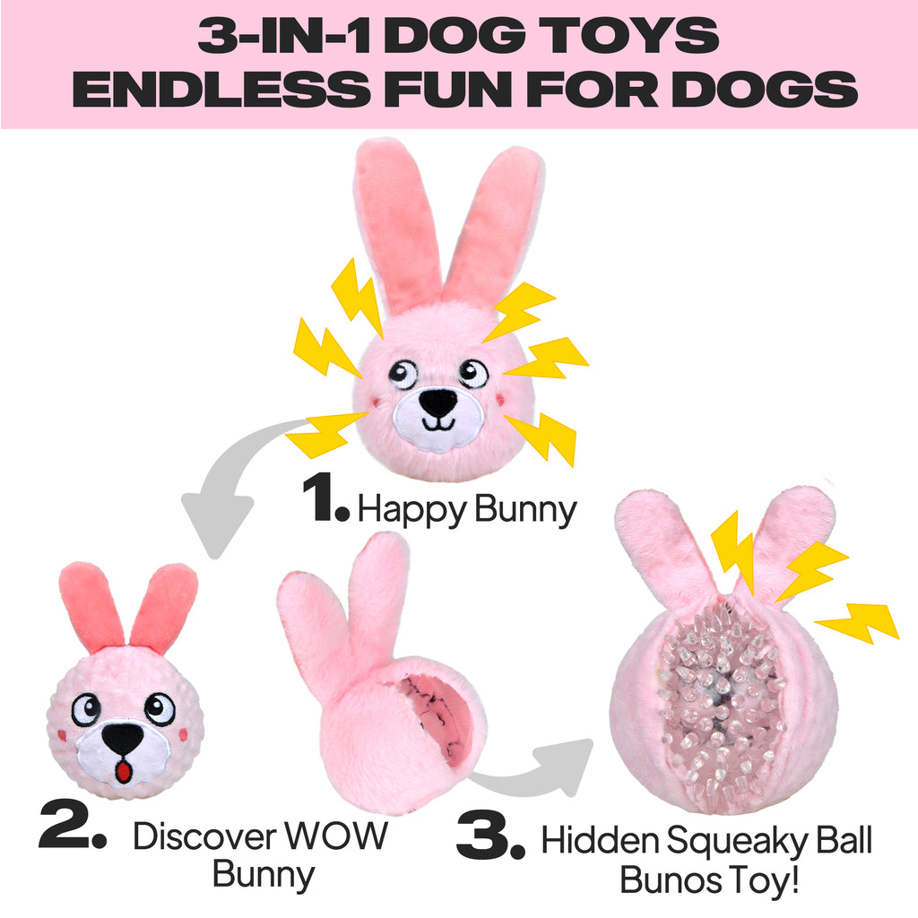 FIDA Squeaky Dog Rope Toy Plush Pink Rabbit