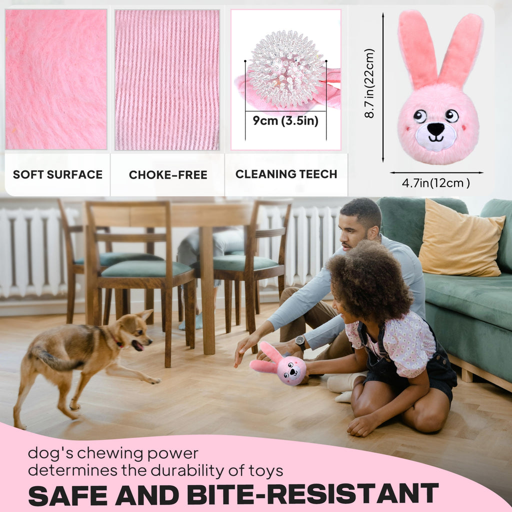 FIDA Squeaky Dog Rope Toy Plush Pink Rabbit